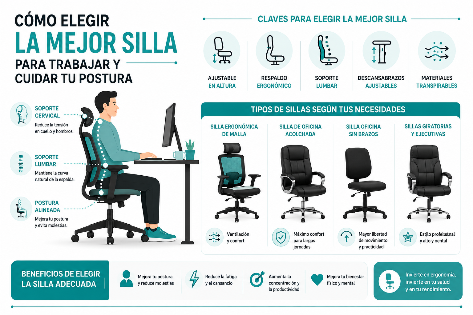 Silla de oficina ergonómica para trabajar
